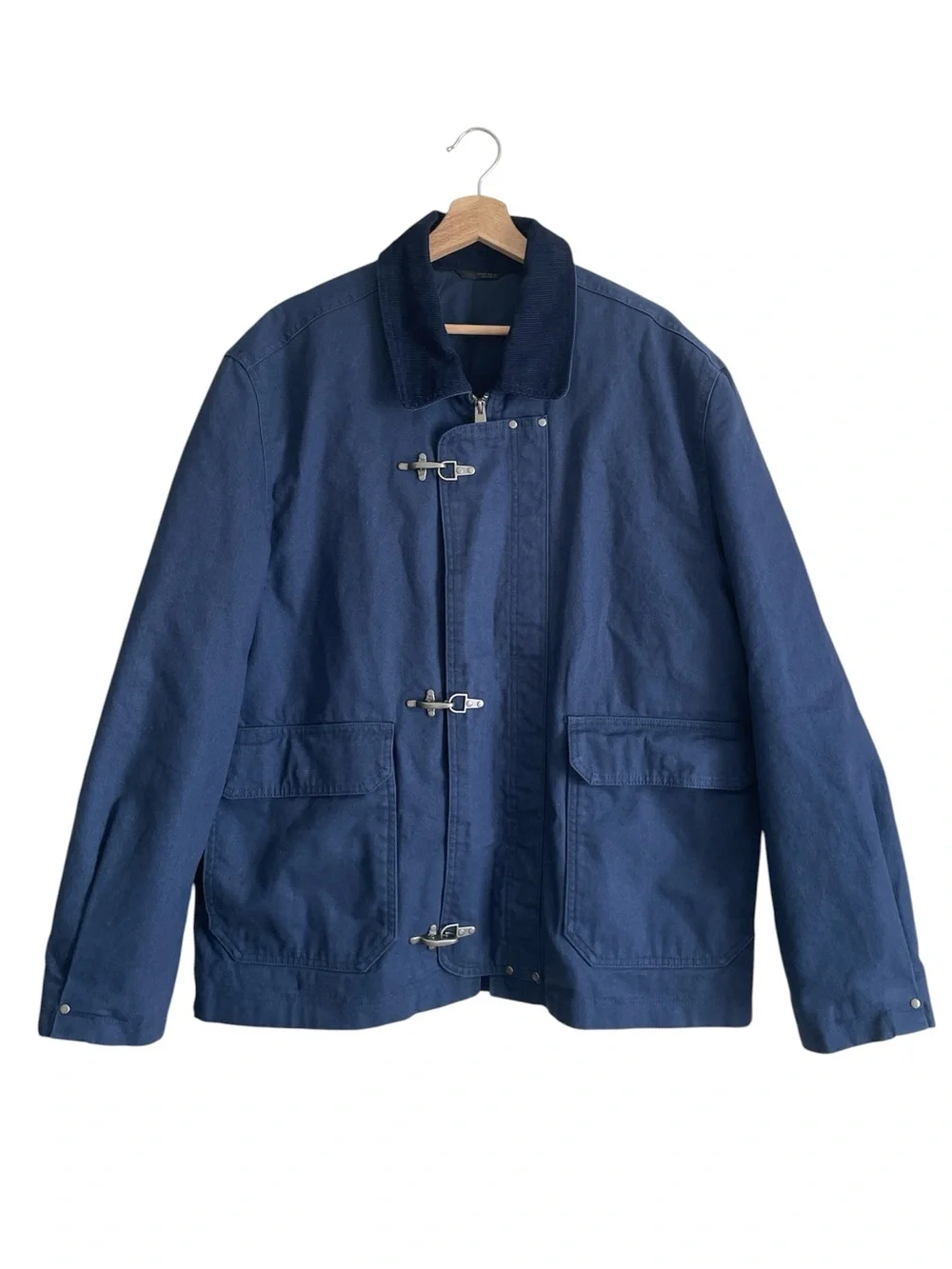 Zara Contrast Collar Fireman Clasp Barn Jacket  XL Blue